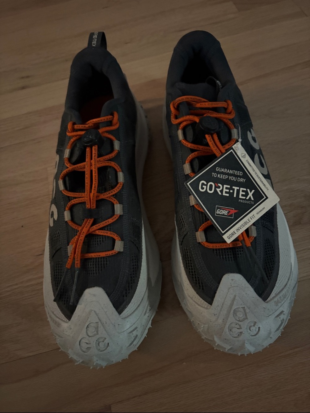 GORE-TEX Dark Gray Trail Sneakers with Orange Laces